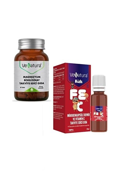 VeNatura Magnezyum Bisglisinat 60 Tablet + Kids Mikroenkapsüle Demir ve Vitamin C 20 ml