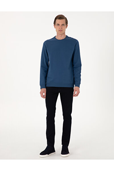 Pierre Cardin Açık Lacivert 2 İplik Regular Fit Bisiklet Yaka Basic Sweatshirt 50314054-VR059