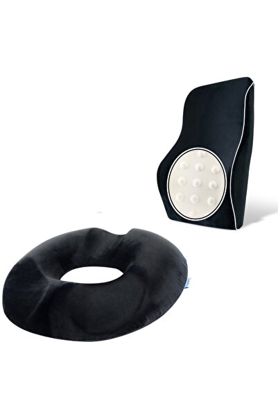 Suporto Set de perne ortopedice | Pernă lombară completă și pernă de șezut din spumă cu memorie tip gogoașă | Negru