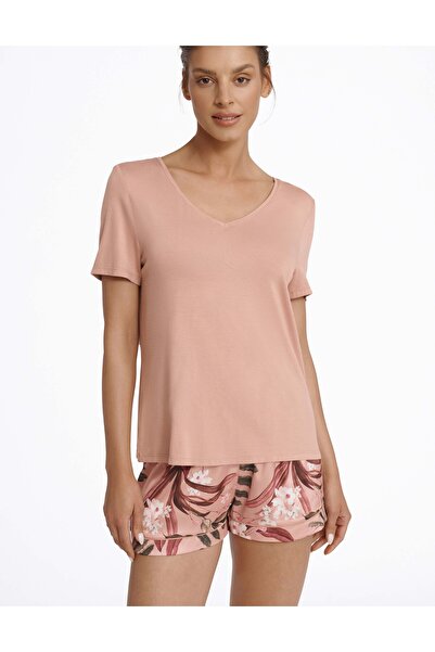 ESOTIQ Set de pijamale din viscoză pentru femei, format din 2 piese, tricou s...
