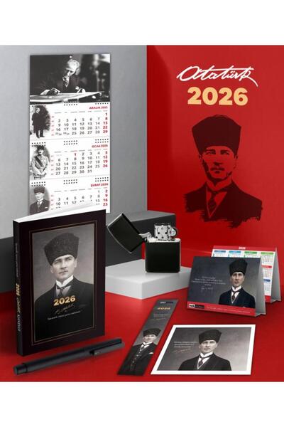 Mor kelebek 2026 Ататюрк Калпак Агенда - Подписна стена - Настолен календар - Химикалка и запалка