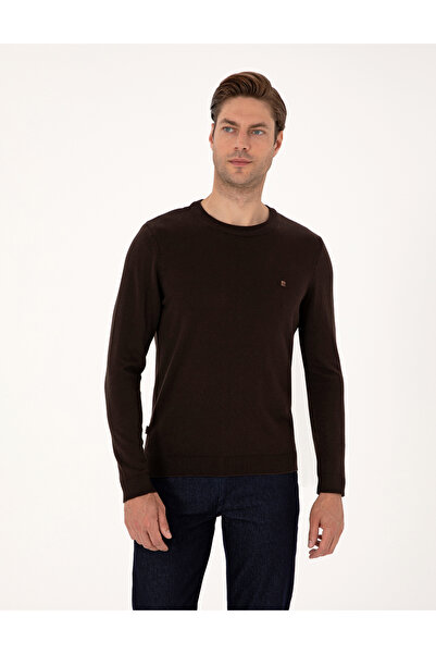 Pierre Cardin Dark Brown Slim Fit Crew Neck Basic Sweater 50314192-Vr084
