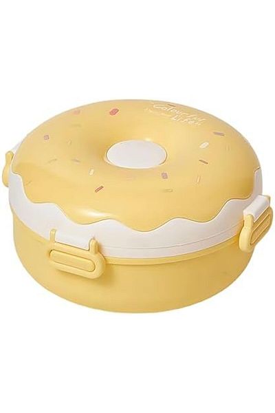 Twisoo Donut Stainless Steel Lunch Box Double Decker BPA Free Leakproof Clip Lock 3 Compartment with