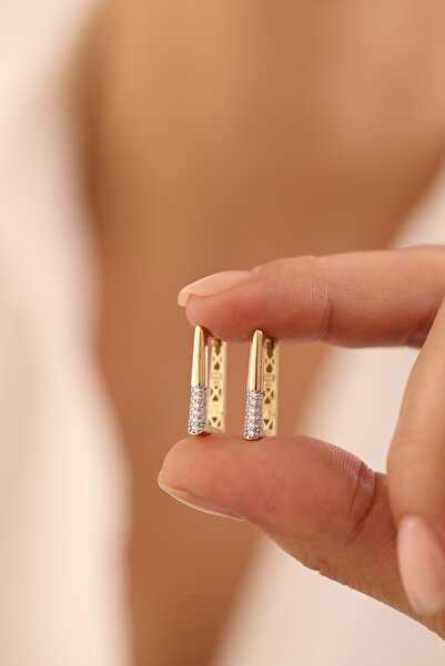 YAVUZ KUYUMCULUK 14 Ayar Altın Taşlı Dikdörtgen Küpe