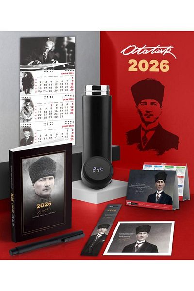 Mor kelebek 2026 Ataturk Commander Agenda - Signature Wall Calendar - Desk Calendar - Thermos with Pen and Graduation