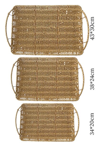ALBETTO 3-piece tray, plastic rattan rectangle tray, decorative tray