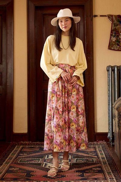 Ceylan Otantik Purple Pink Rose Detailed Balloon Skirt & Butter Yellow Bodysuit
