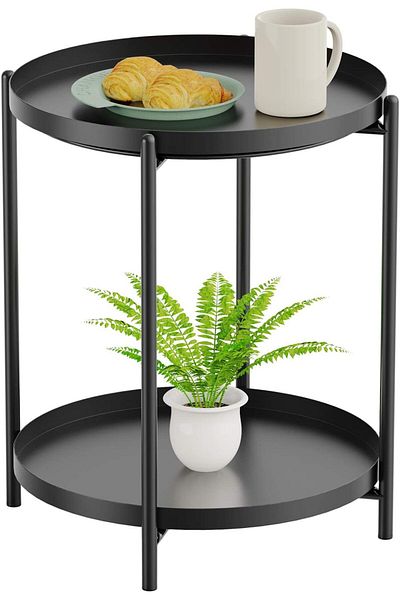 awwaline Round coffee table made of metal, awwaline, black, 2 levels, 42 x 52 cm