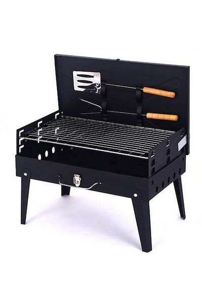GABIANO Portable Folding Suitcase Grill with Cooking Accessories, Metal, 46x43x26 cm, Black
