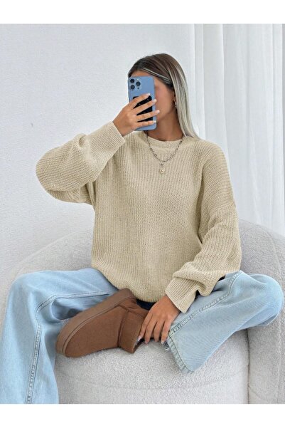 Dier Moda Kadın Selanik Örgü Over size Triko Kazak