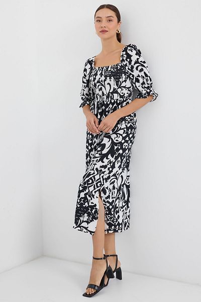 Merterium Women's Patterned Slit Dress Black 1171