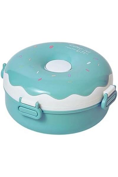 Twisoo Donut Stainless Steel Lunch Box Double Decker BPA Free Leakproof Clip Lock 3 Compartment with