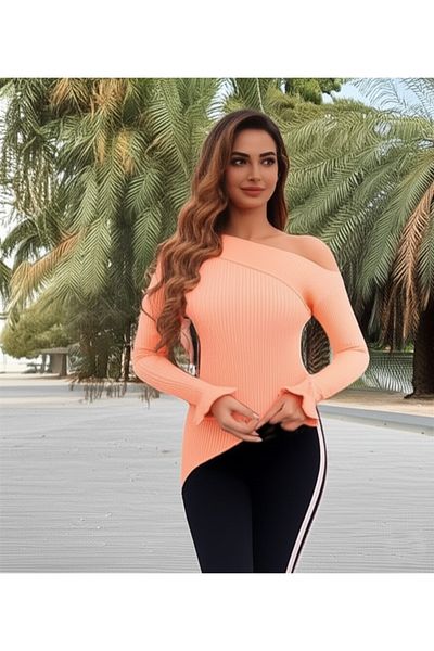 FLEX FASHION New Season Shoulder Detail Asymmetric Trend Knitwear Badi̇ Melon