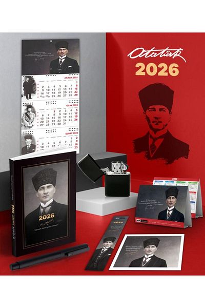 Mor kelebek 2026 Atatürk Agenda with Headgear - Gazi Wall Calendar - Desk Calendar - Pen and Gasoline Lighter