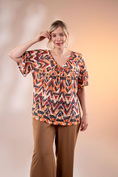 Roxxlen Plus Size V-Neck Blouse Navy Blue