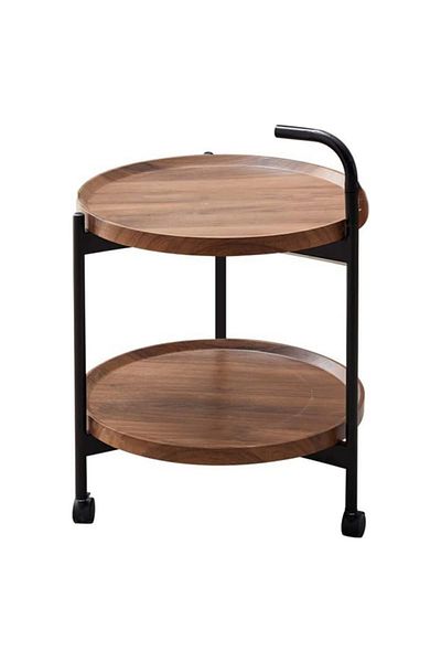 awwaline Round Coffee Table with Wheels, Awwaline, Wood, Brown, 2 Levels, 41 x 41 x 69 cm