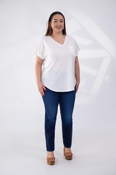 Roxxlen Plus Size Beria V-Neck Blouse Blue