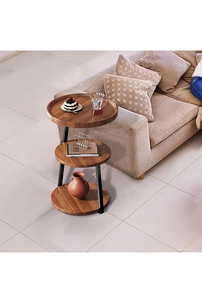 awwaline Round coffee table, awwaline, wood, brown, 3 levels, 38 x 38 x 62 cm