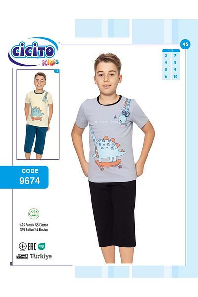 Cicito Boy's Cotton Elastane Fabric Bottom-Top Capri Suit 9674