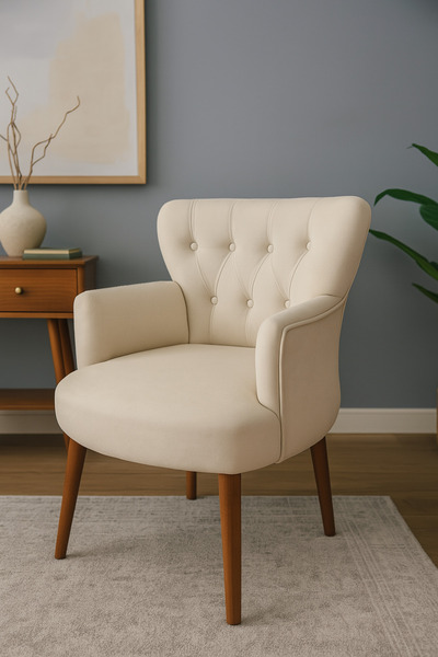 WATERYBROOK Tekli Koltuk, Berjer, Balkon, Bahçe, Ofis Çay Seti, Babyface Kumaş, Ceviz Ayak