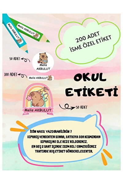 Capy Bara Okul Etiketi Kalem Defter Özel Isimli