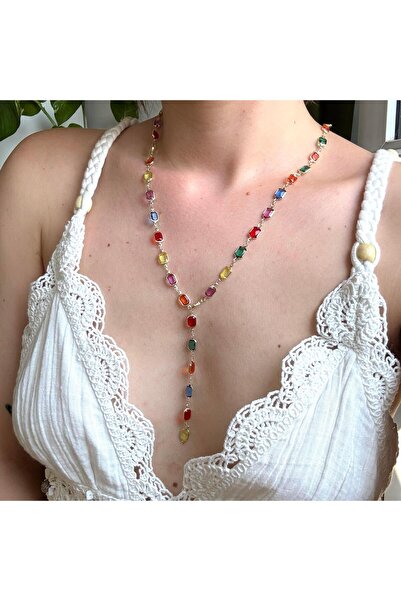 Alice İsstanbul Renkli Kristal Taşlı Y Kolye