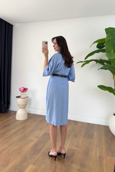 BİRCANÇİL Lula Baby Blue Collar Detailed Belted Dress