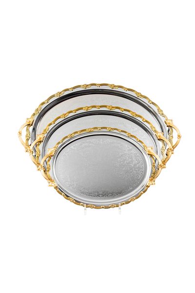 Dania 3-Piece Nickel and Gold Oval Tray Set