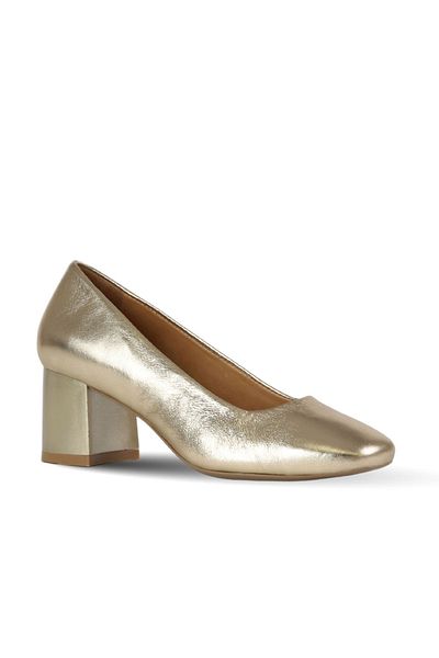 Bueno Shoes Gold Shiny Leather Women's Heeled Shoes 01We5601