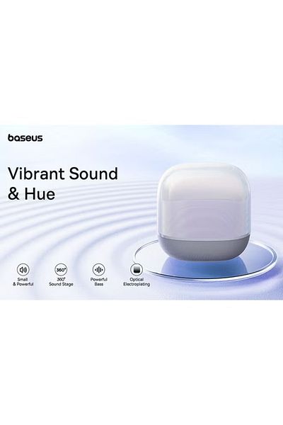 Baseus مكبر صوت AeQur V2 المحمول بتقنية البلوتوث TWS - أبيض، بلوتوث 5.0 مع باس 360 درجة