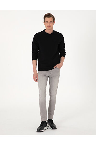 Pierre Cardin Siyah 3 İplik Regular Fit İçi Polarlı Bisiklet Yaka Basic Sweatshirt 50315021-VR046