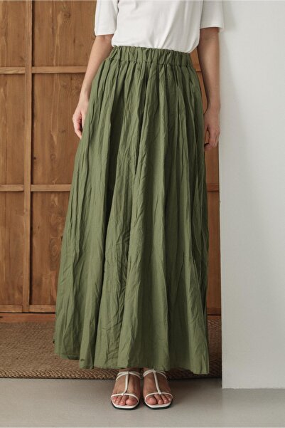 Rimel Moda Raul Crush Skirt Khaki