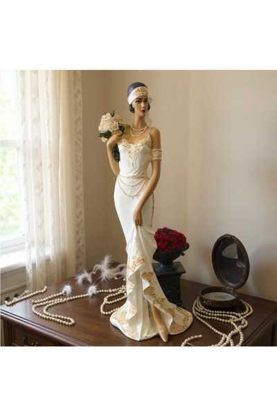 3deepdesign Gelin Kız Heykeli | Polyester El Boyaması Romantik Dekoratif Bibl...