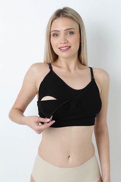 Craftique Form Angel Seamless Cotton Underwire Free Black Nursing Bra Comfortable Easy to Wear Maternal Underwear