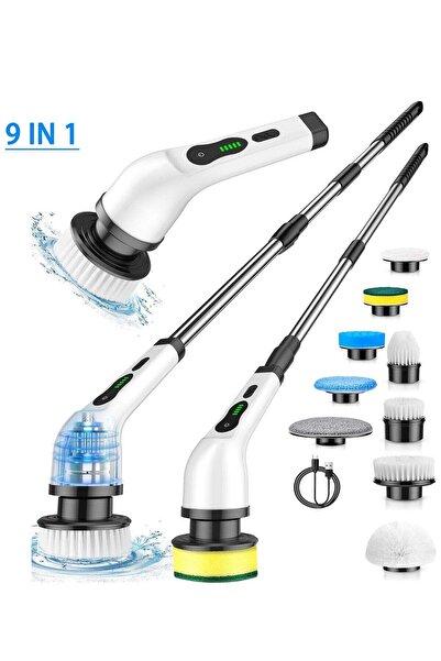 Generic Electric Cleaning Brush with 9 Replaceable Heads - Electric Spin Scrubber for Kitchen & Bathro