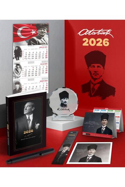 Mor kelebek 2026 Ататюрк Истикбал Агенда - Айылдыз стенной календар - Настольный календар - Ручка и кристальный портрет