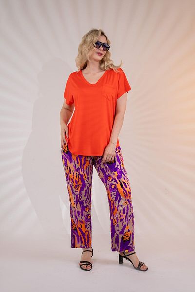 Roxxlen Plus Size Beria V-Neck Blouse Blue