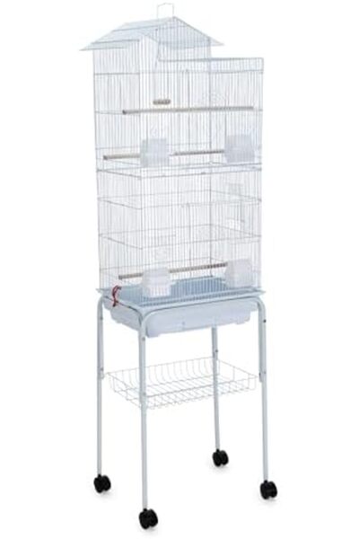Egardenkart Roof Top Large Bird cage with Rolling Stand for Cockatiel Sun Conure Parakeet (White)