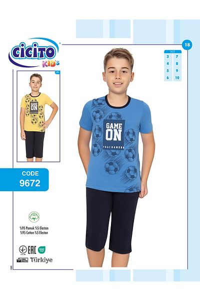Cicito Boy's Cotton Elastane Fabric Bottom-Top Capri Suit 9672
