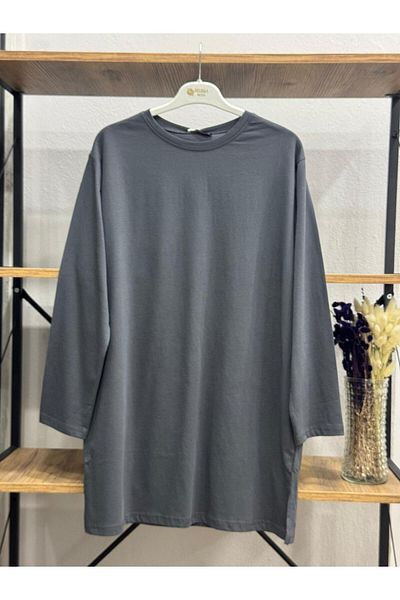 ÖZNE BUTİK Women's 100% Cotton Crew Neck Basic Combed Cotton Tunic
