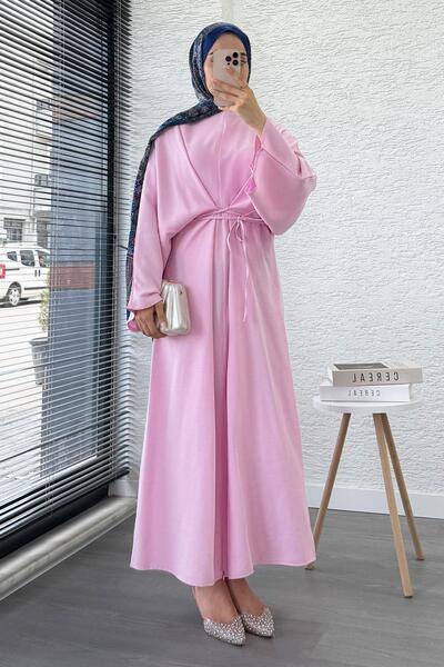 MELEK ARAZ Φόρεμα με μανίκια με λουράκι στη μέση - ροζ