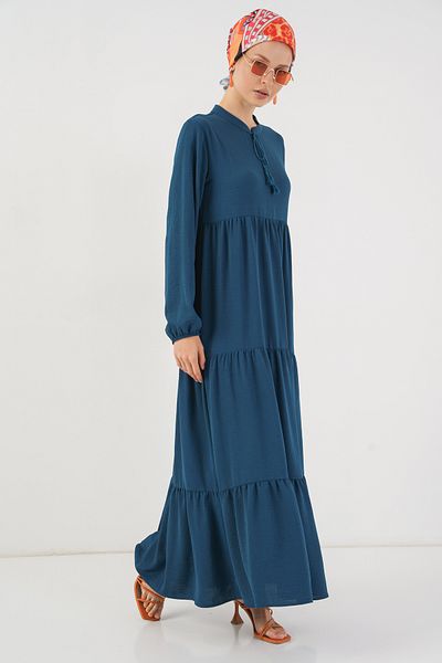 Bigdart 1627 Collar Lace Hijab Dress - Petrol