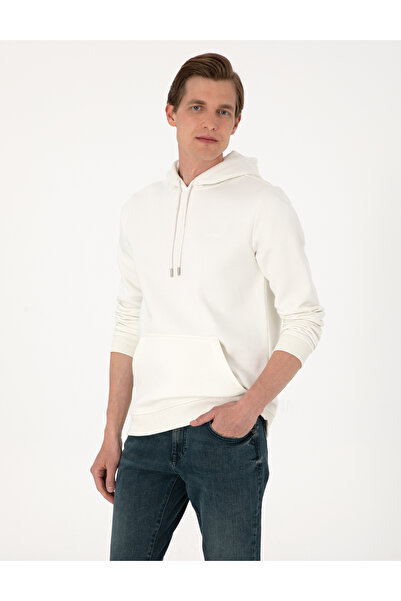 Pierre Cardin Beyaz 2 İplik Regular Fit İçi Polarlı Kapüşonlu Basic Sweatshirt 50314055-VR013