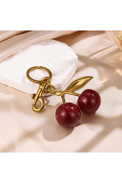 PAYLEN Large Bright Red Cherry Keychain & Bag Accessory