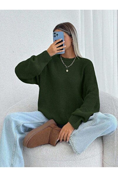 Dier Moda Kadın Selanik Örgü Over size Triko Kazak