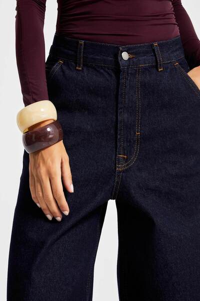 its basic Women's Indigo Color 7W5-50 Skater Fit 100% Cotton Loose Cut Inner Size 80cm Denim Jean