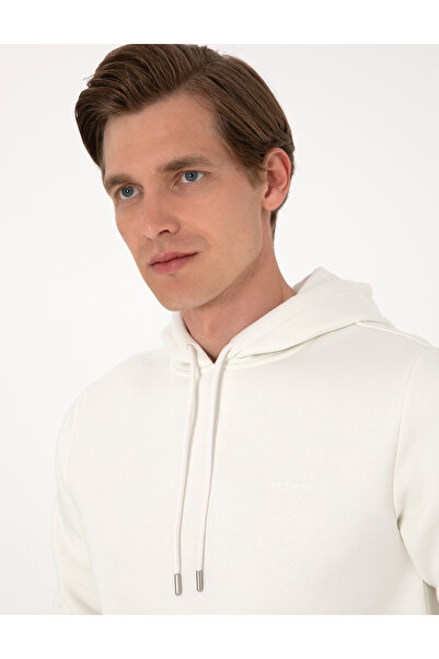Pierre Cardin Beyaz 2 İplik Regular Fit İçi Polarlı Kapüşonlu Basic Sweatshirt 50314055-VR013