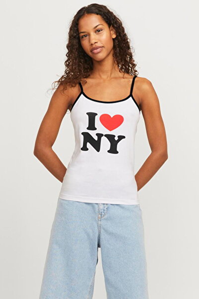 Jack & Jones Жіноча блузка з принтом на грудях, V-подібним вирізом і бретельками - Gigi