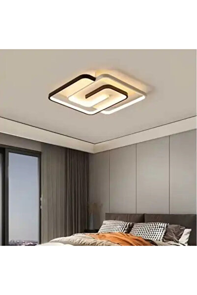 LED CONCEPT Lustra LED cu 3 tipuri de lumina si telecomanda, neagra cu alb, p...