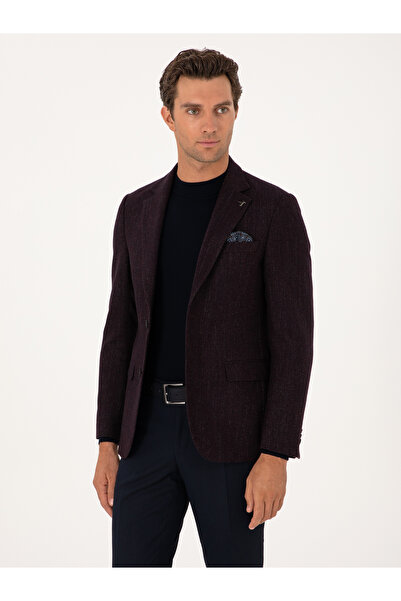 Cacharel Burgundy Slim Fit Wool Blend Flannel Look Jacket 50310747-Vr014